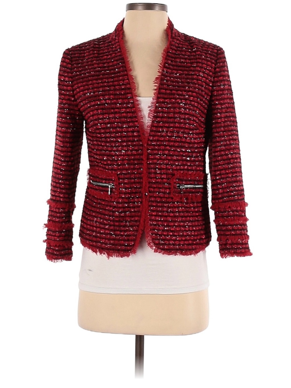 Red Tweed Open-Front Women's Jacket